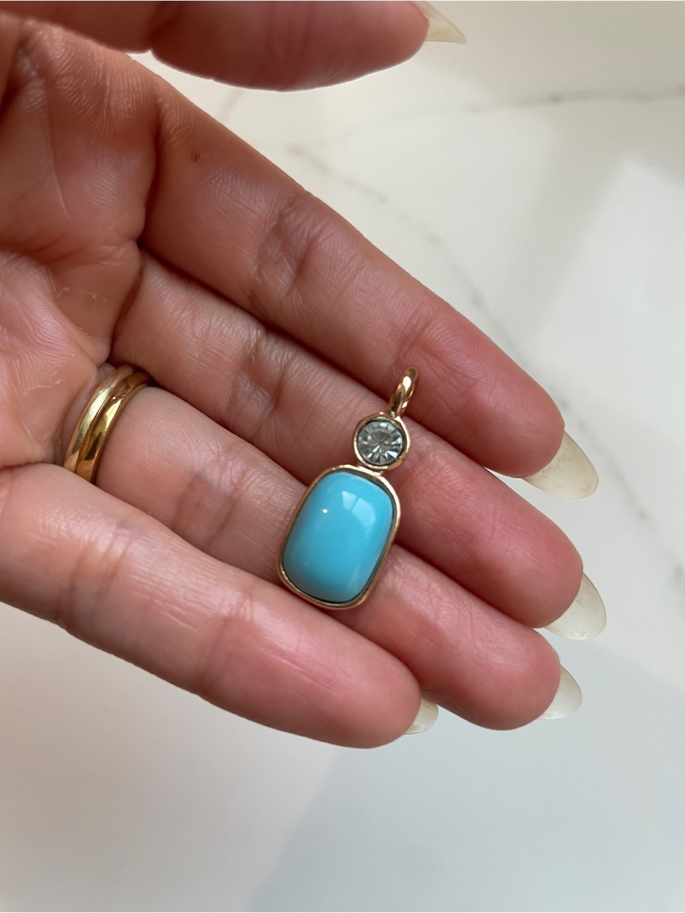 Vintage-Style Turquoise Blue & Light-Blue Two-Stone Pendant, Gold Plated